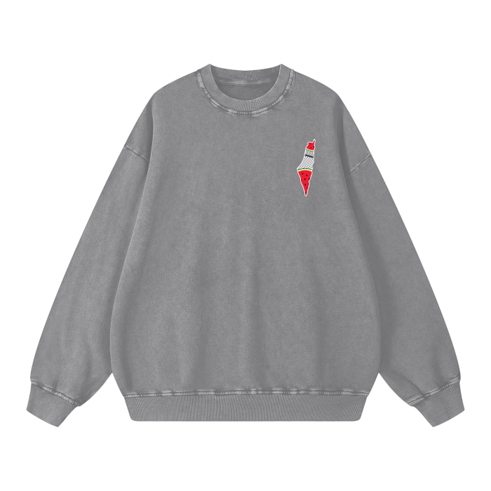 Palestine Map with Kuffiyah Print and Watermelon Crewneck