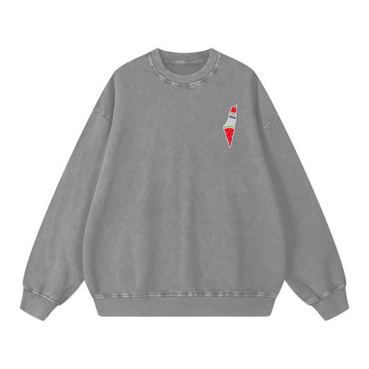 Palestine Map with Kuffiyah Print and Watermelon Crewneck