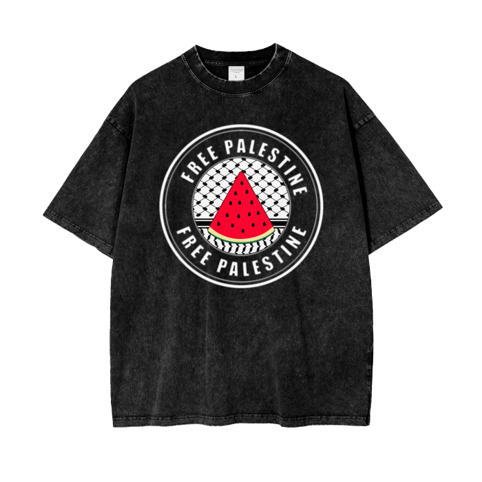 Free Palestine Watermelon Kuffiya Stamp Oversized  T-shirt