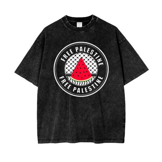 Free Palestine Watermelon Kuffiya Stamp Oversized  T-shirt