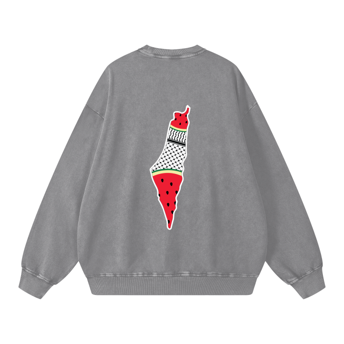 Palestine Map with Kuffiyah Print and Watermelon Crewneck
