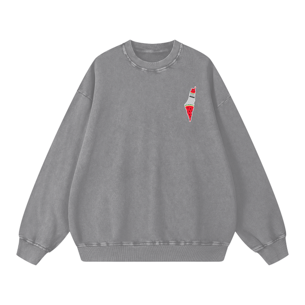 Palestine Map with Kuffiyah Print and Watermelon Crewneck