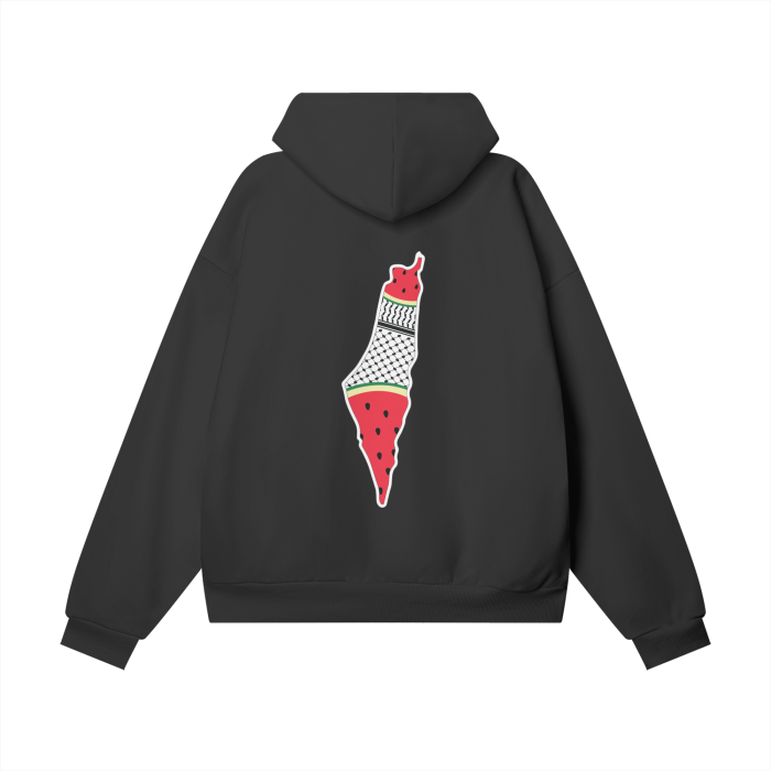 Palestine Map with Kuffiyah Print and Watermelon Premium Hoodie