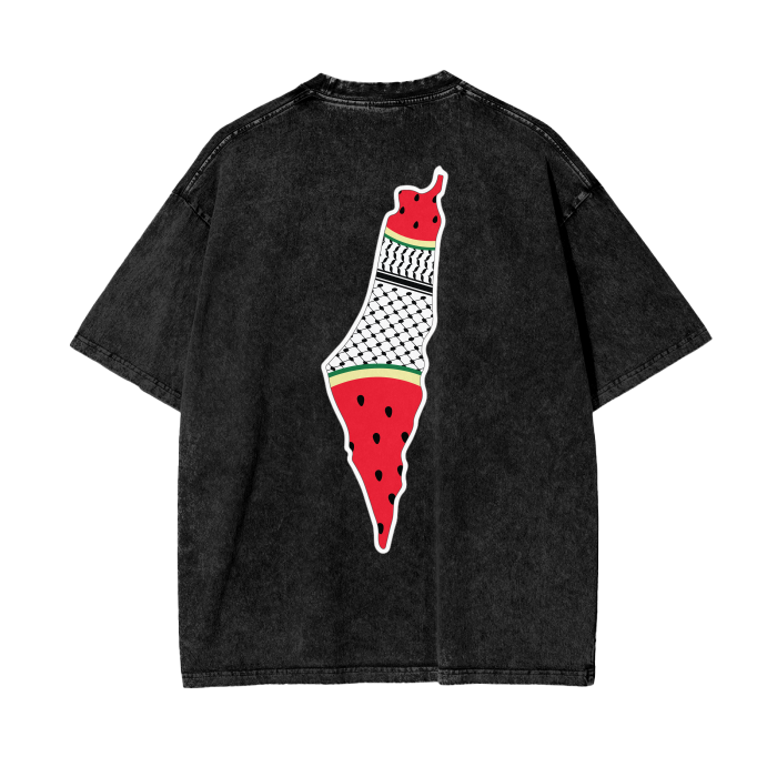 Palestine Map with Kuffiyah Print and Watermelon T-shirt